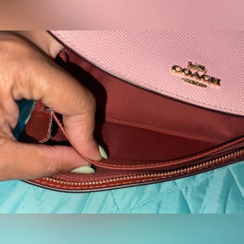 Coach Slim Envelope Wallet F26457 Terracotta Blush Colorblock Crossgrain EUC
